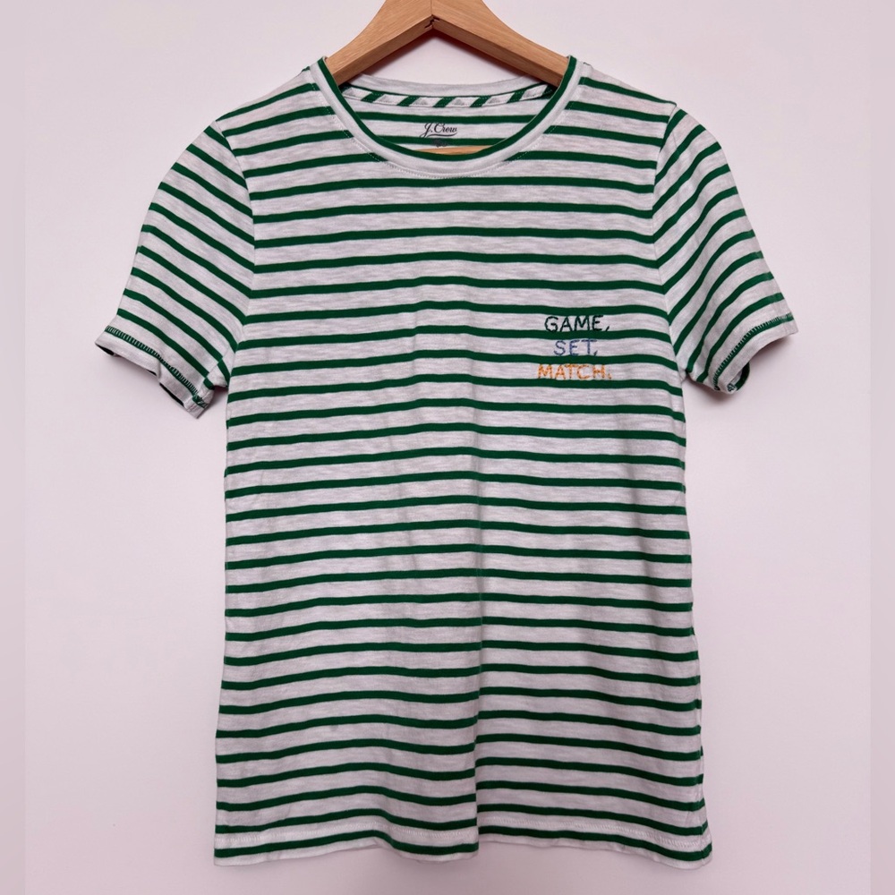 J. Crew factory White and Green Striped Kids Tee